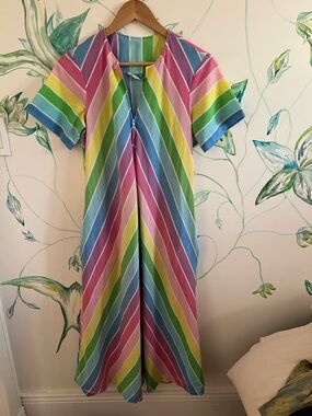 Vintage Bright Rainbow Striped long Dress